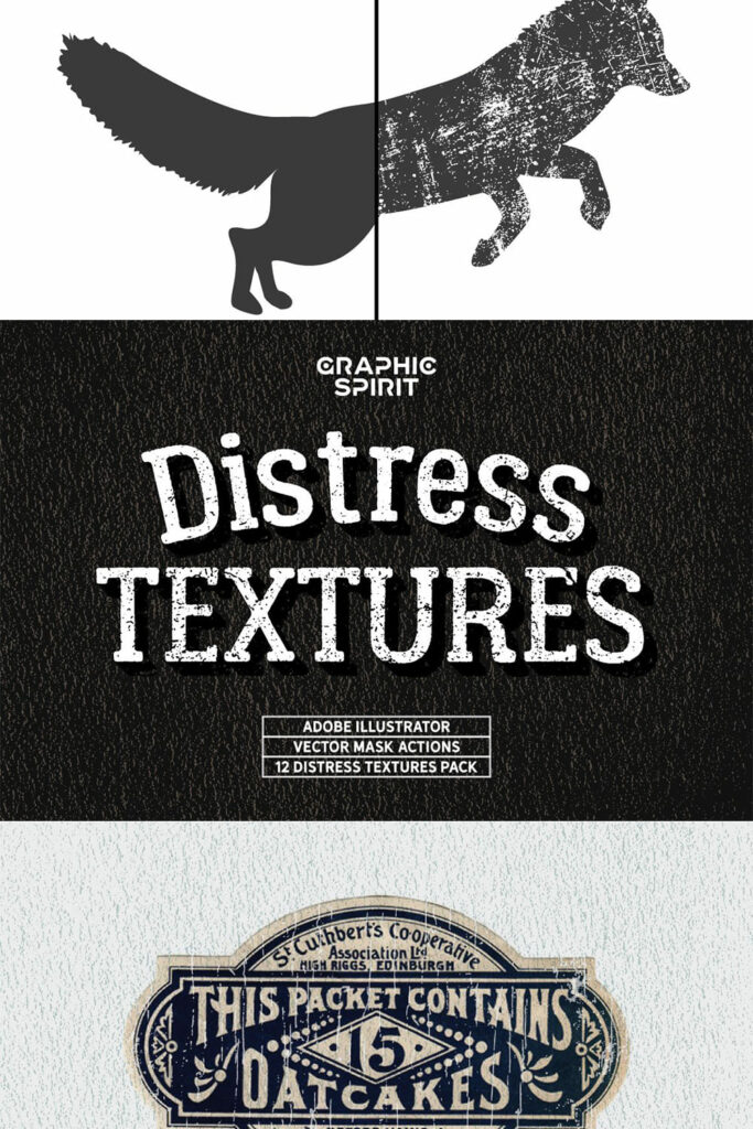 Distress Textures Vector Actions by MasterBundles Pinterest Collage Image.