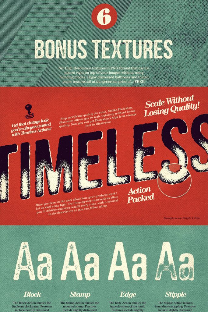 Timeless - Actions for Illustrator by MasterBundles Pinterest Collage Image.