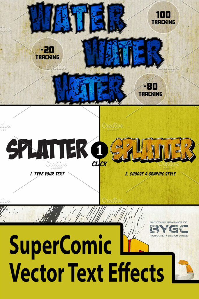 SuperComic - Vector Text Effects by MasterBundles Pinterest Collage Image.