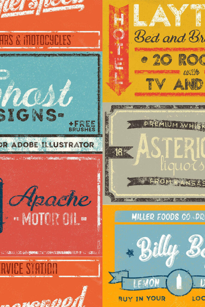 Ghost Signs for Adobe Illustrator by MasterBundles Pinterest Collage Image.