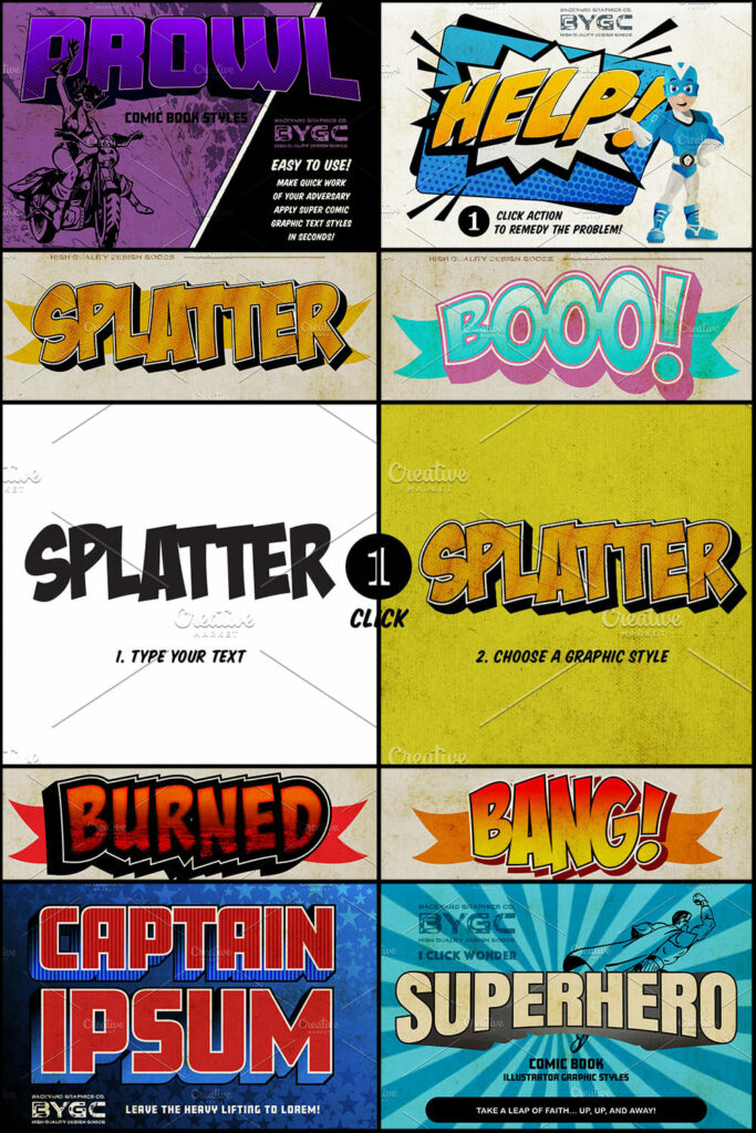 SuperComic - Vector Text Effects by MasterBundles Pinterest Collage Image.