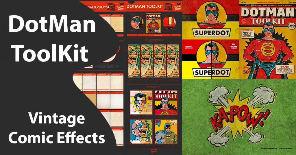 DotMan ToolKit Vintage Comic Effects by MasterBundles Facebook Collage Image.