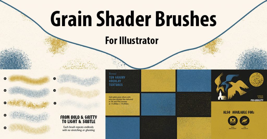 Grain Shader Brushes For Illustrator by MasterBundles Facebook Collage Image.