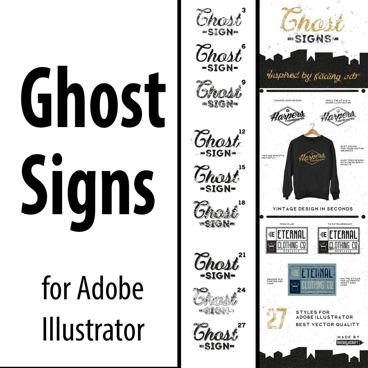 Ghost Signs for Adobe Illustrator by MasterBundles Collage Image.