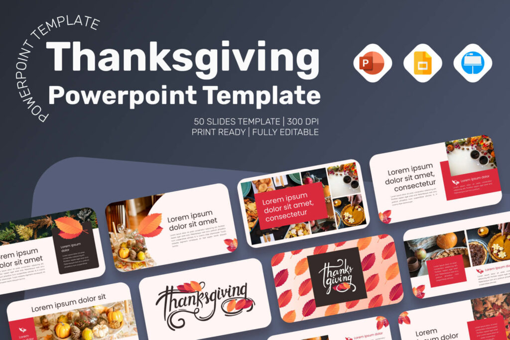 3 Thanksgiving PowerPoint Template facebook image.