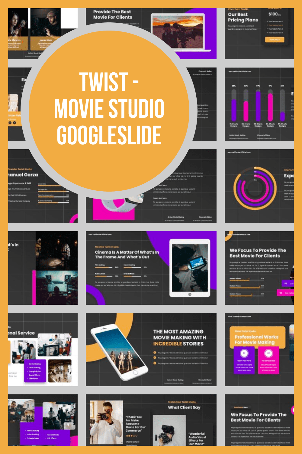 Twist - Movie Studio Googleslide by MasterBundles Pinterest Collage Image.