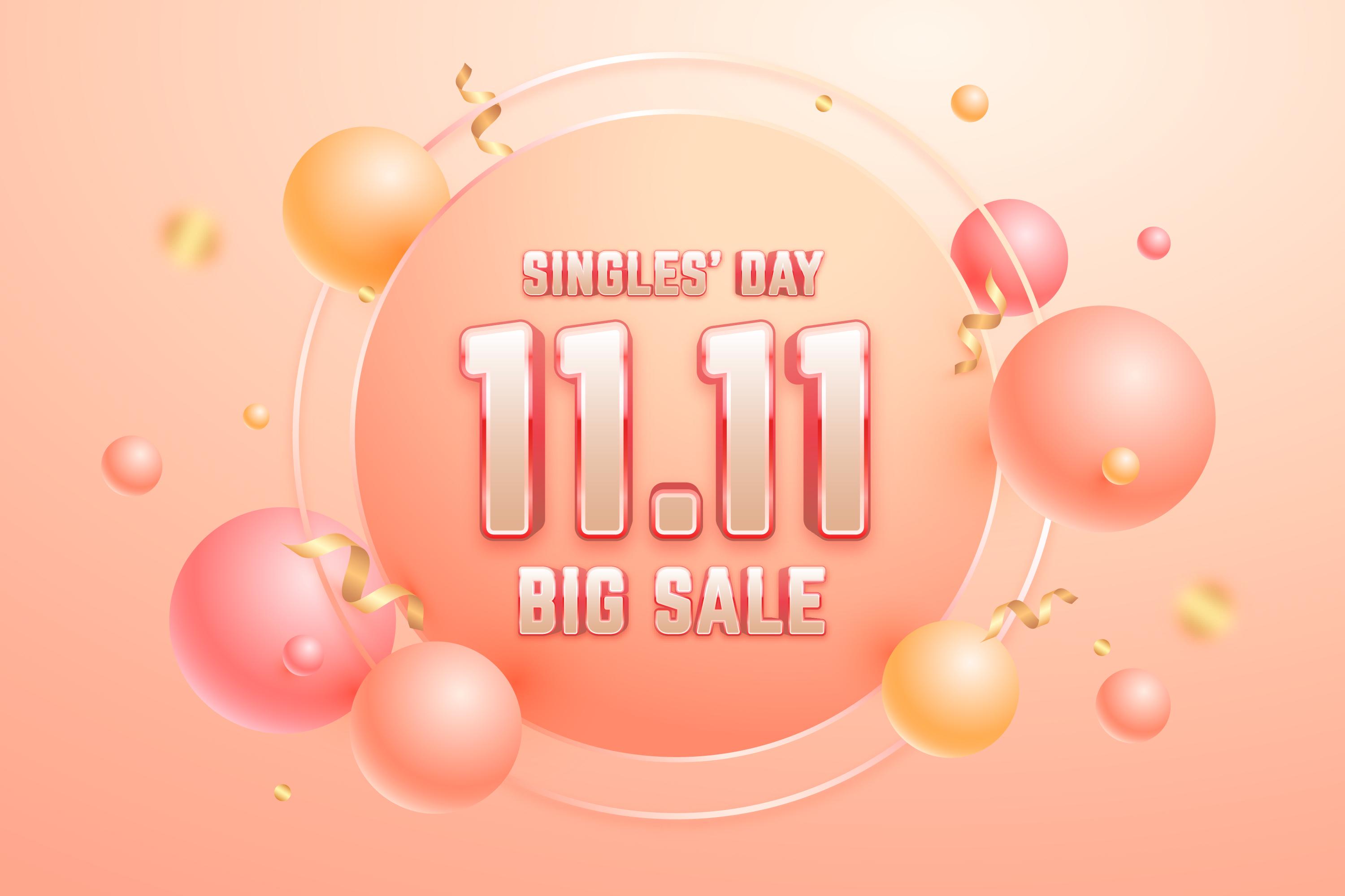 Realistic singles' day with balloons Free Vector.