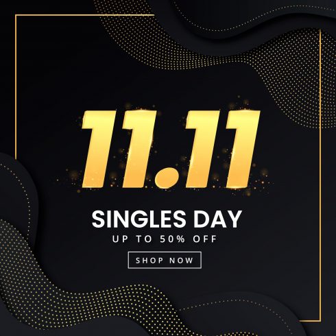 Black and Golden Singles Day Free Vector preview image.