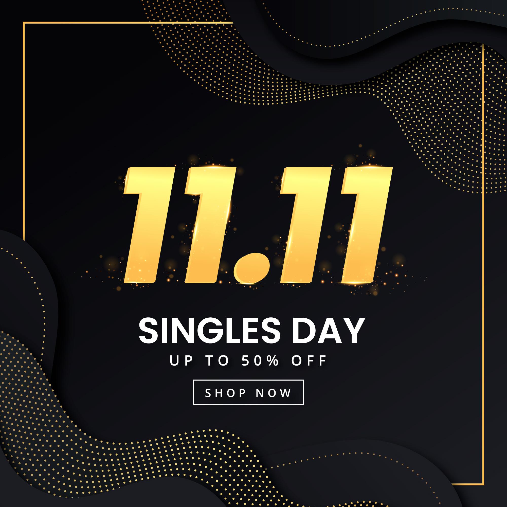 Black and Golden Singles Day Free Vector preview image.