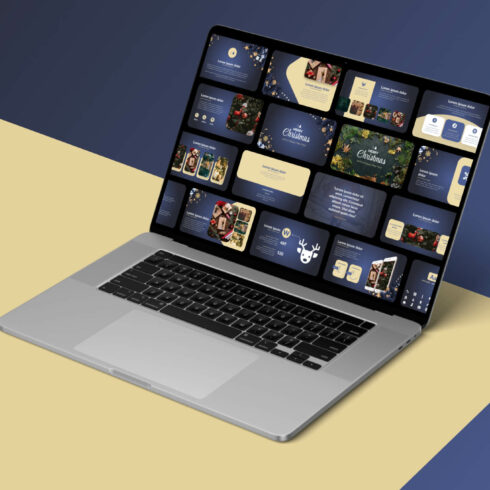 Christmas Powerpoint Presentation Template laptop mockup. Christmas Powerpoint Presentation Template laptop mockup.
