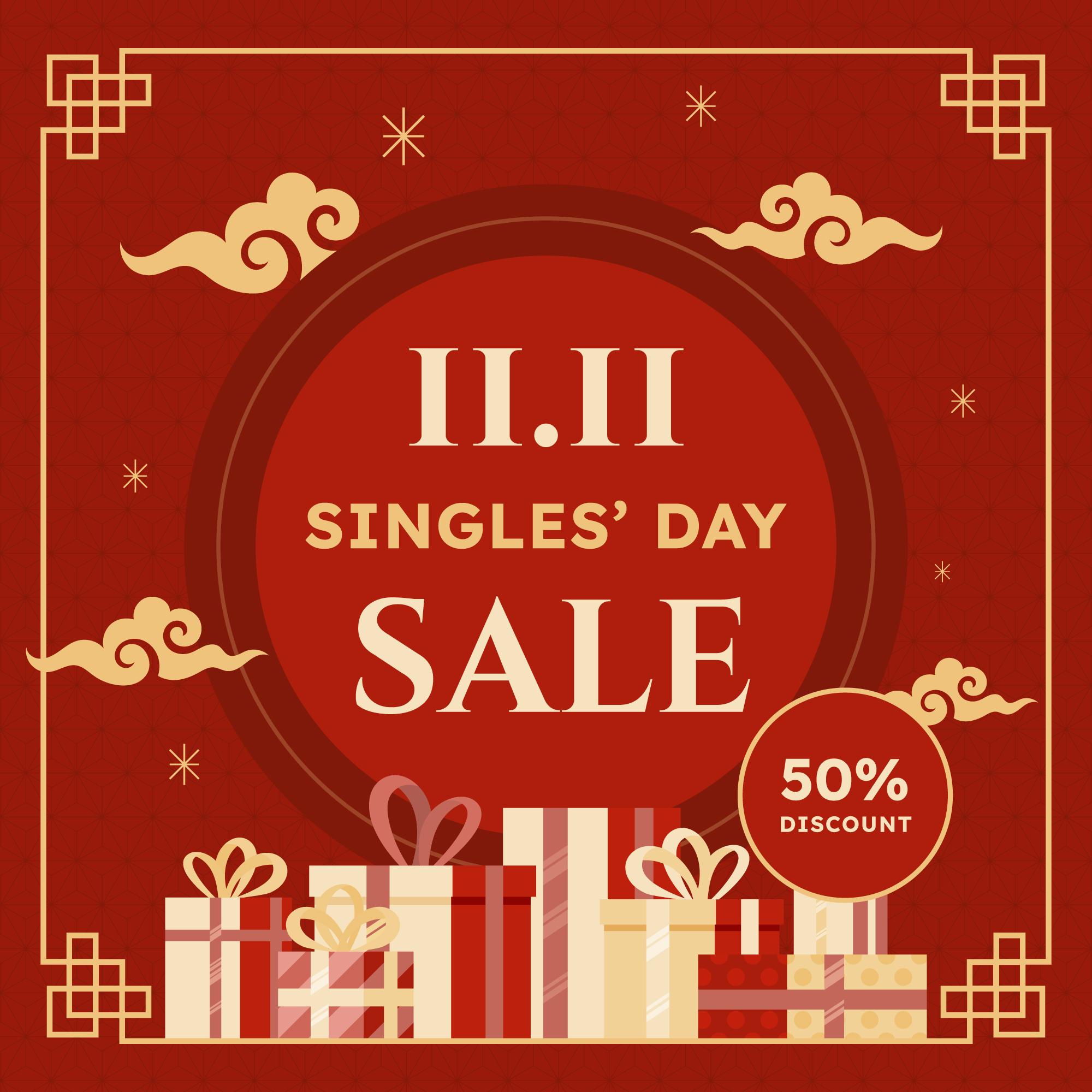 Flat single's day sale illustration Free Vector preview image.