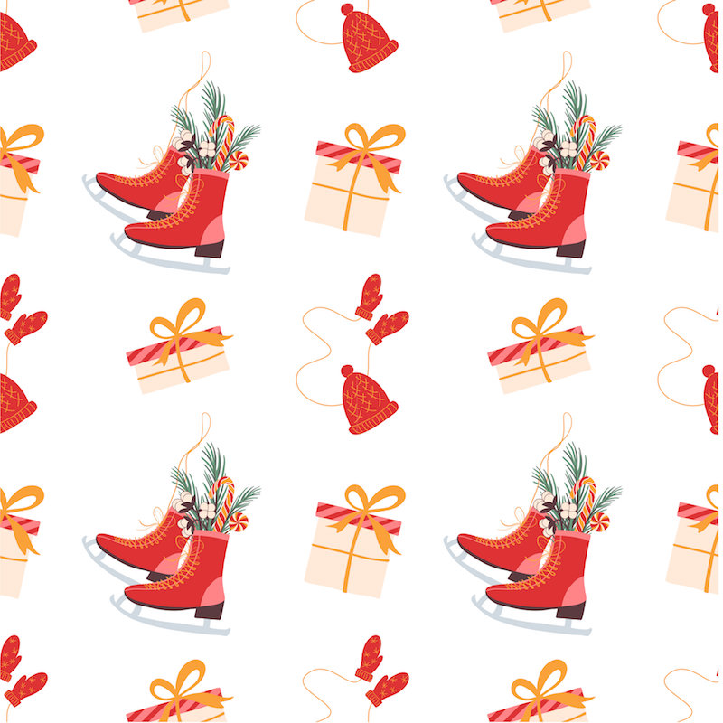Christmas pattern with shoes & presents.