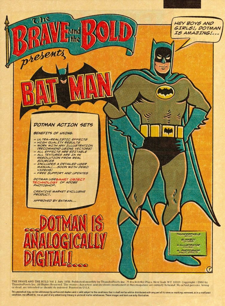 An example of the Batman DotMan ToolKit Vintage Comic Effects page.
