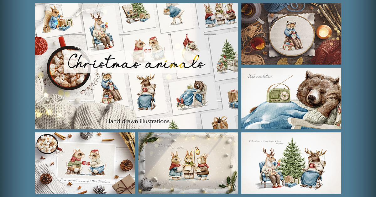 Christmas Animals - Fox, Bear, Rabbits, Mouses.