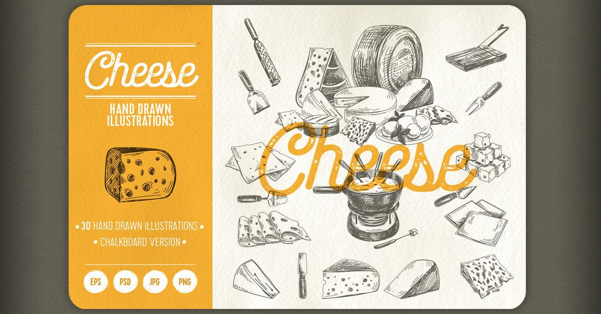 Cheese Hand Drawn Illustrations - Chalkboard Version.
