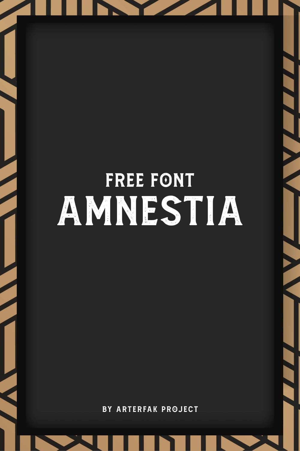 Amnestia Font title on black background with brown border.