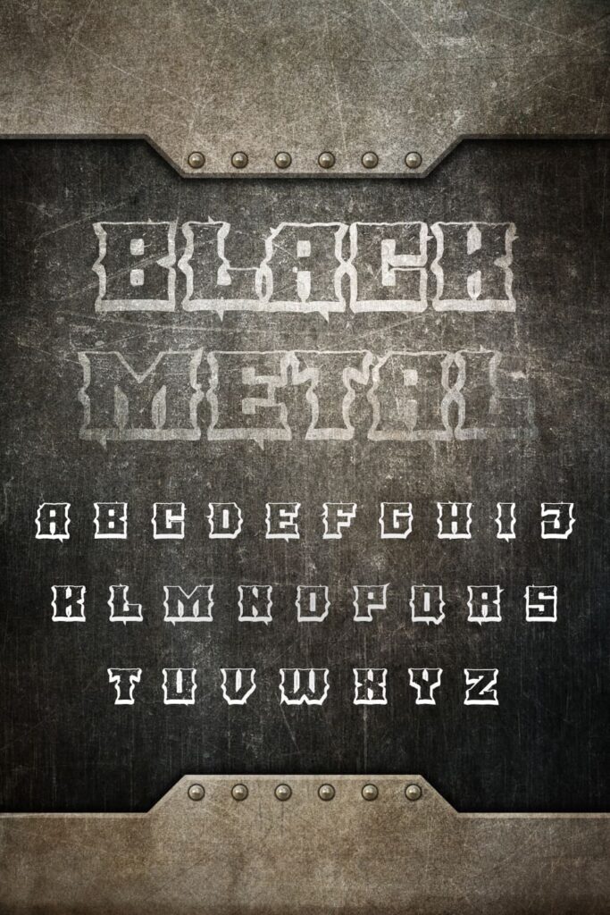 Free Black Metal Font Pinterest Alphabet Preview by MasterBundles.
