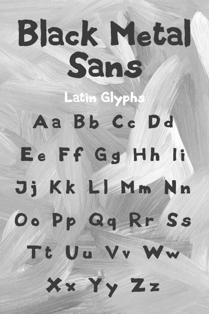 Free Black Metal Sans Font Pinterest MasterBundles Preview with Latin Glyphs.