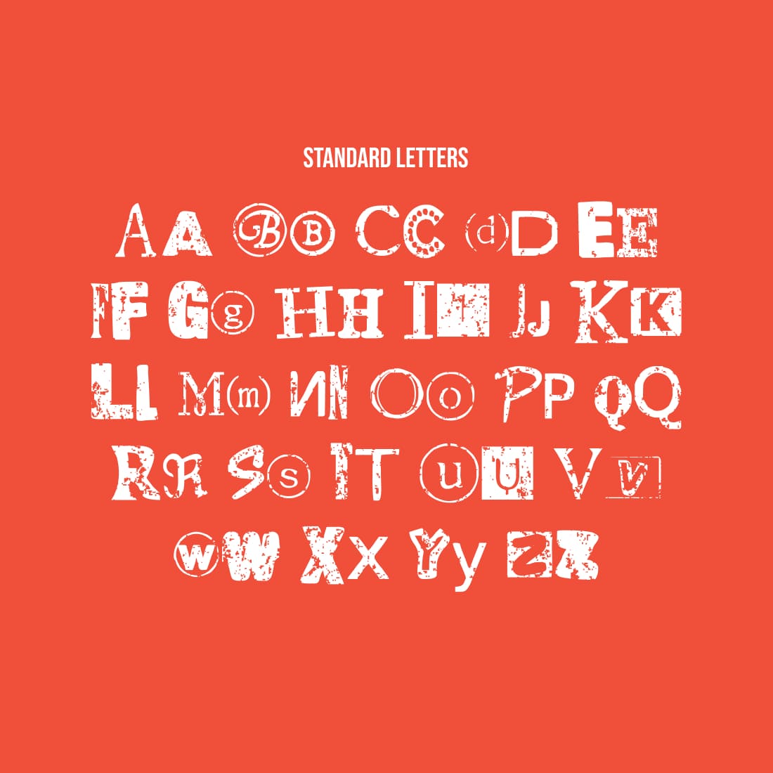 Free Distressed Ransom Note Font MasterBundles with Cover Standart Letters.