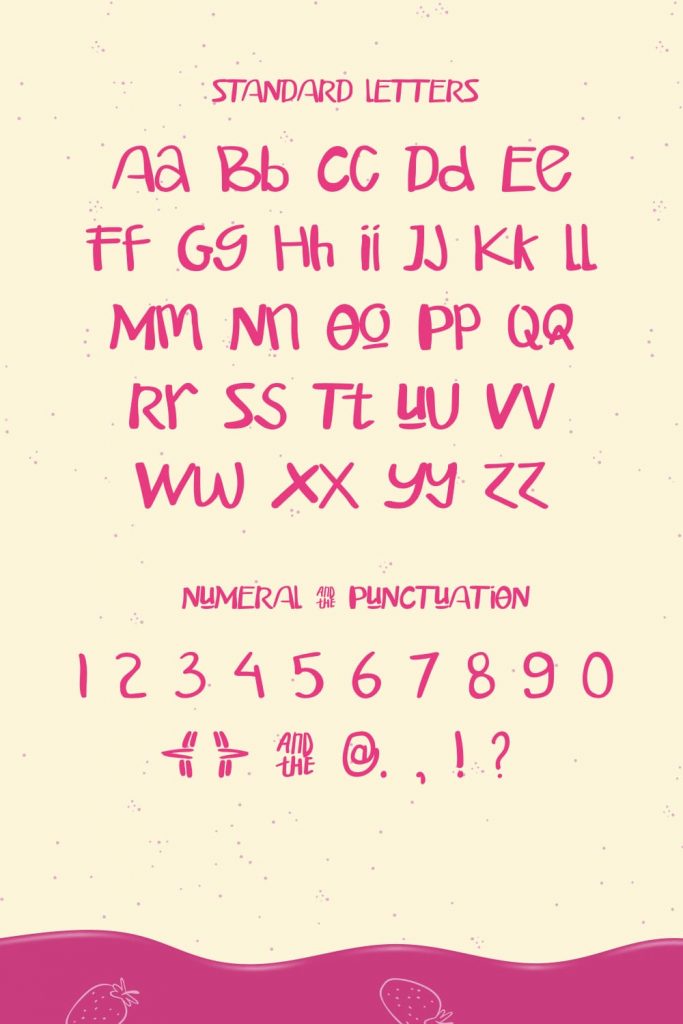 Free Ice Cream Script Pinterest Preview with Letters, Punctuation and Numeral.