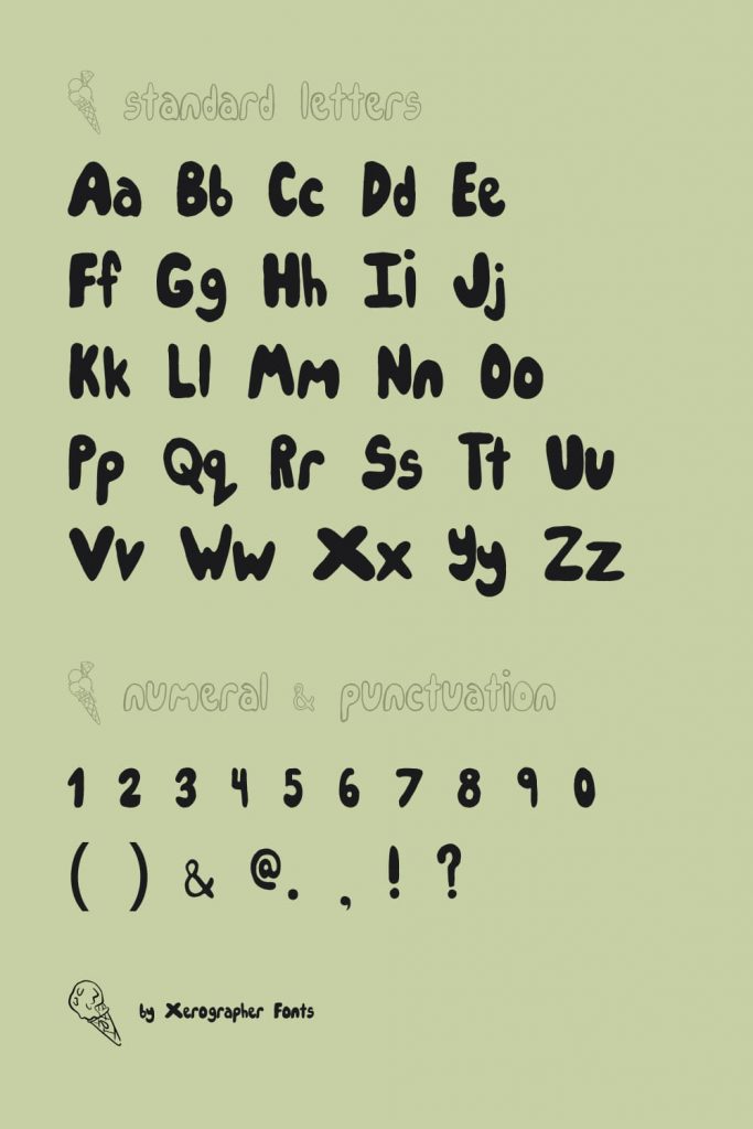 Free IceCreamParty Font Numeral, Punctuation and Alphabet Pinterest Preview.