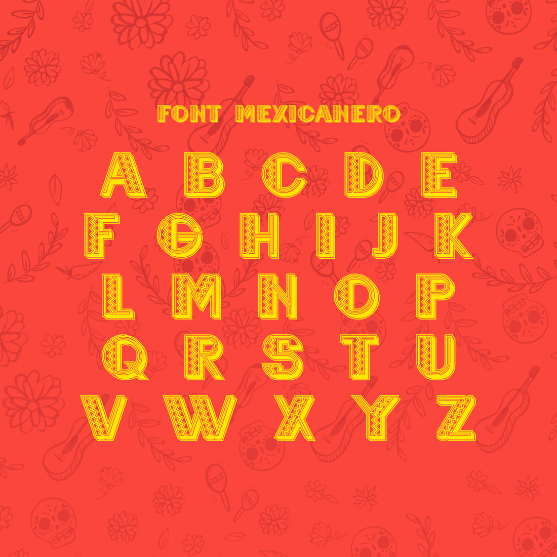 Free Mexican Font Mexicanero Cover with Characters Preview.
