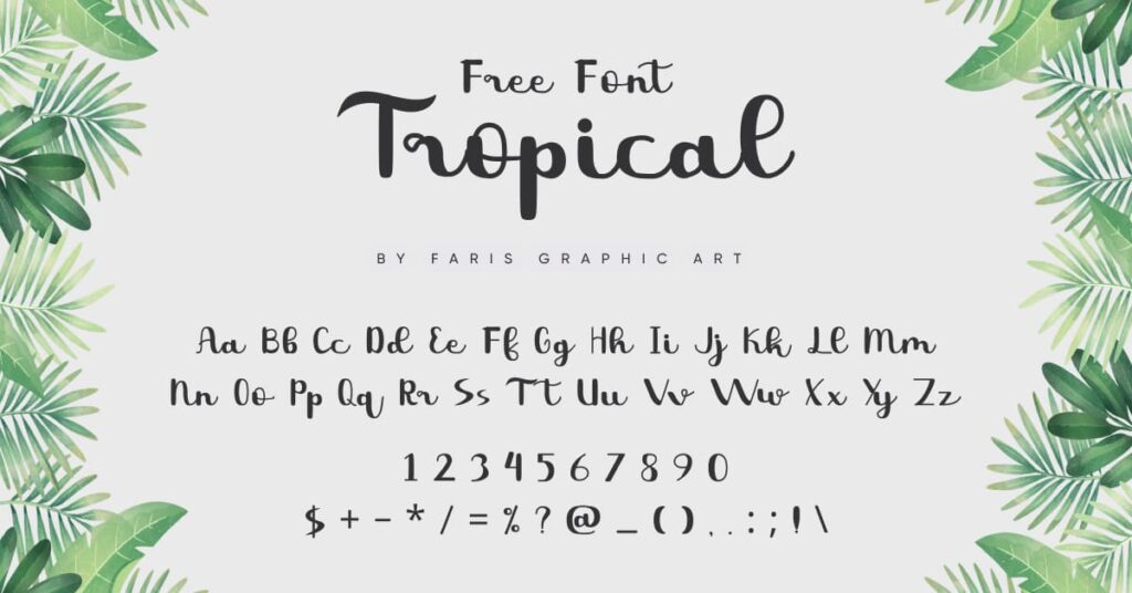 Free Tropical Font Facebook Preview with Alphabet by MasterBundles.