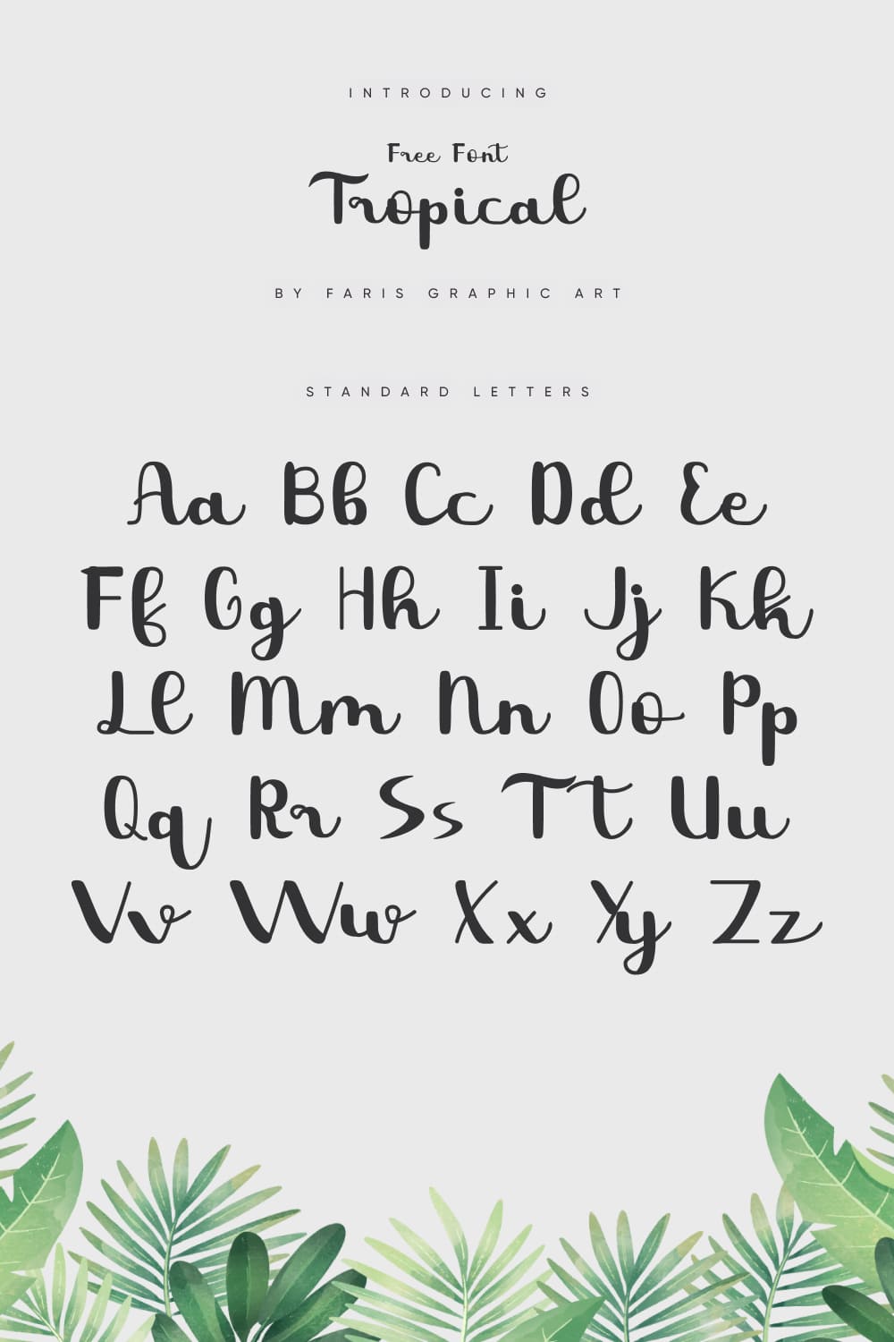 Free Tropical Font MasterBundles Pinterest Collage Image with Alphabet.