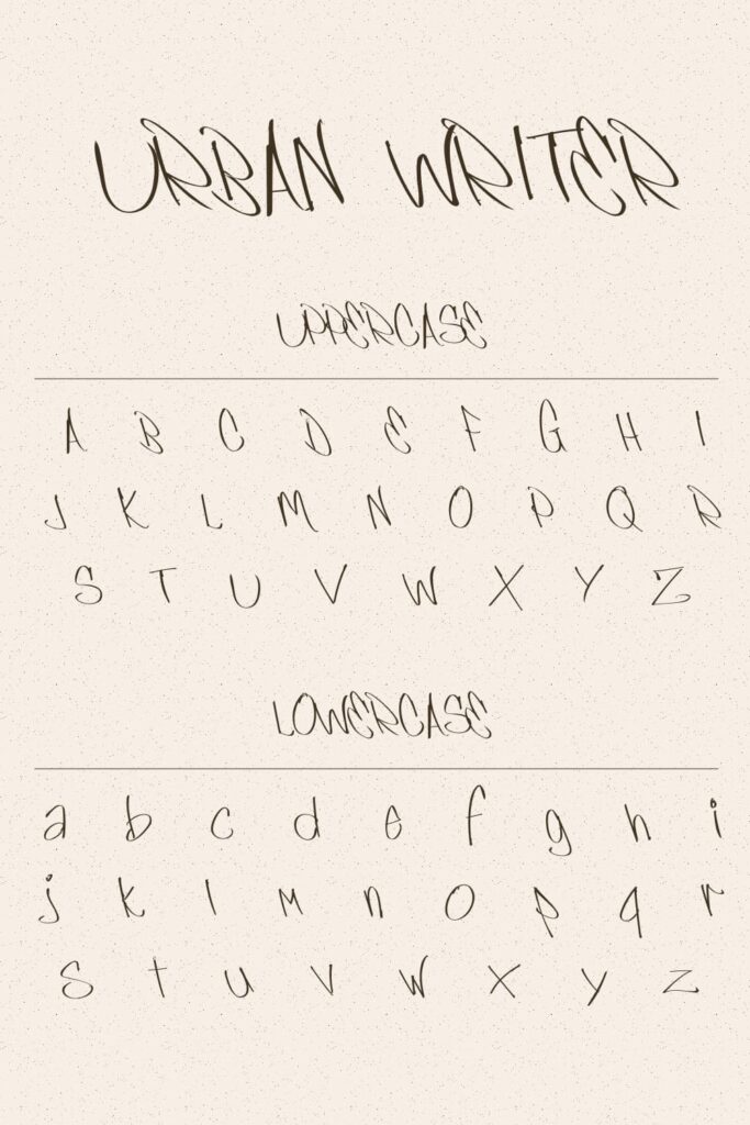 Free Urban Writer Font MasterBundles Pinterest Collage Image with Uppercase and Lowercase Preview.