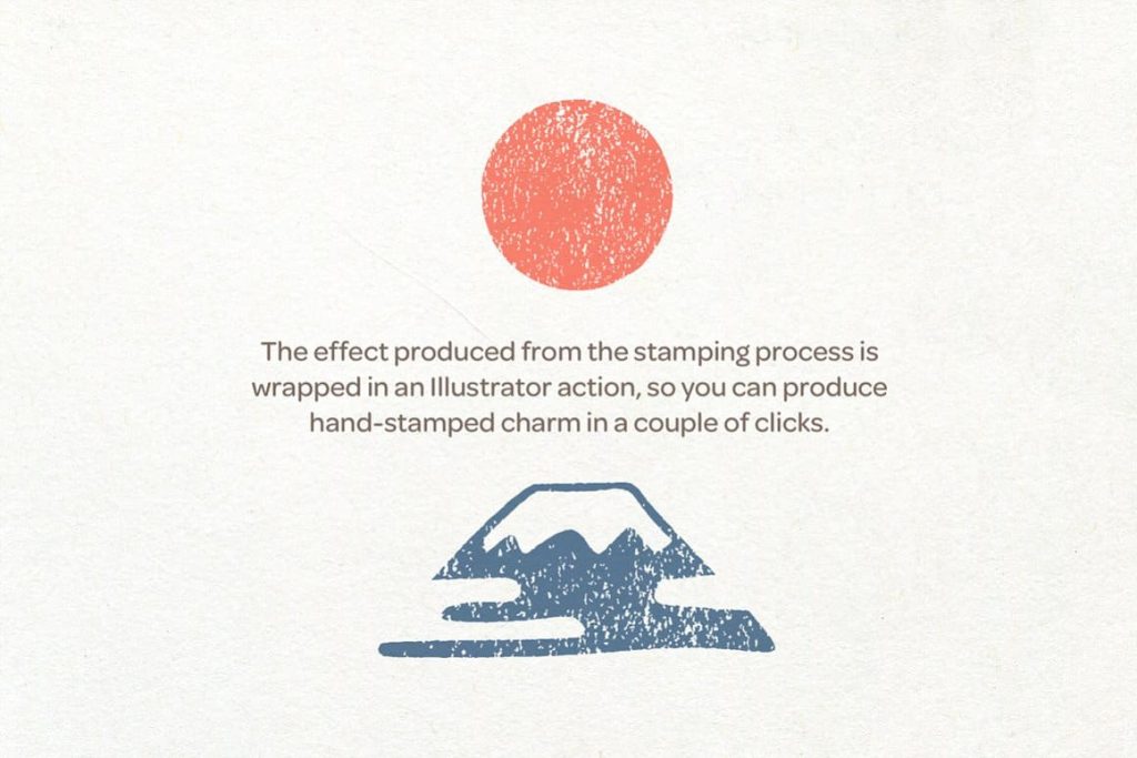 Japanese style mountain and sun with HANKO Stamp effect for Illustrator.