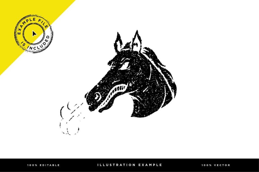 An illustration of an angry horse with a Hard Pressed Vector Texture applied.