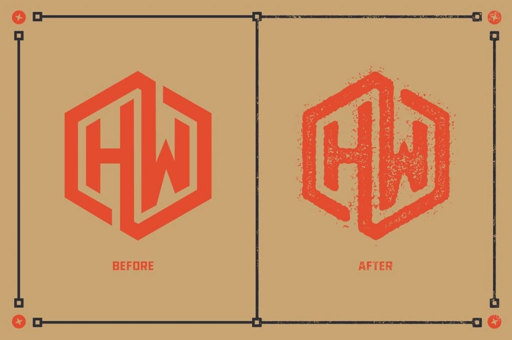 Illustration Before and After Hardwear Vector Distressing Kit.
