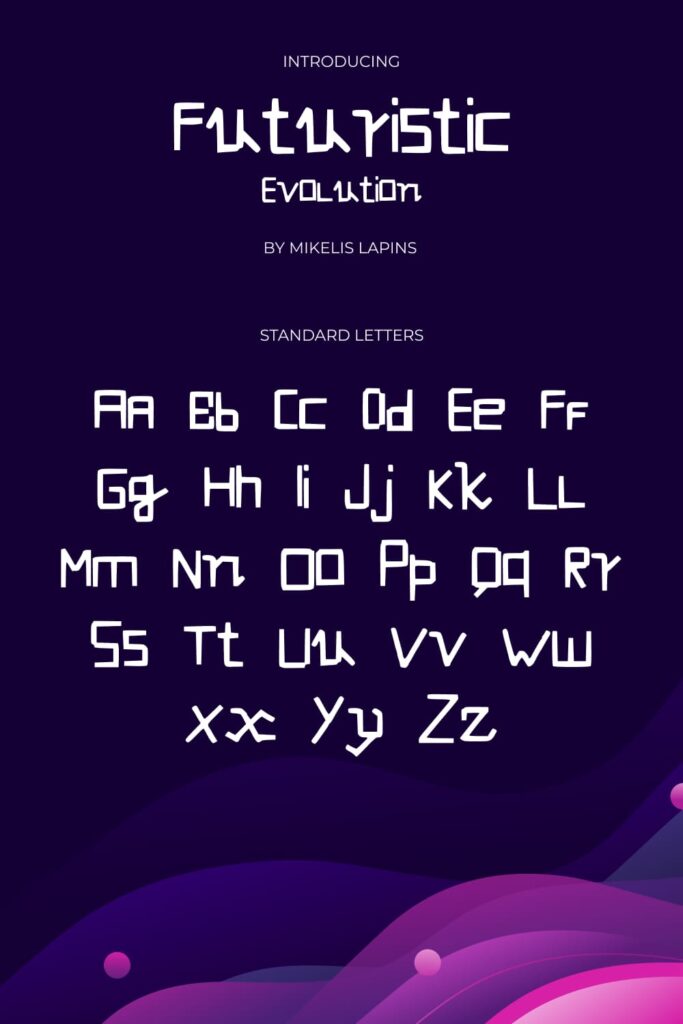 MasterBundles Free Font Futuristic Evolution Pinterest Collage Image with Standart Letters.