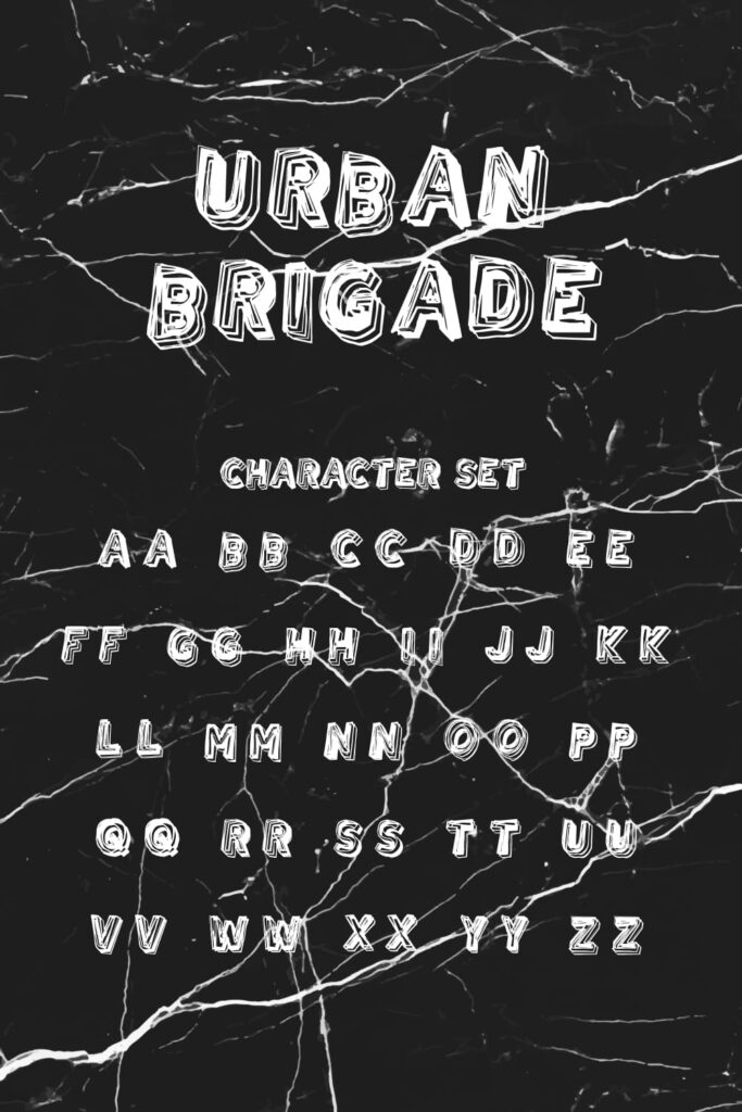 MasterBundles Pinterest Collage Image with Urban Brigade Free Font Character Set.