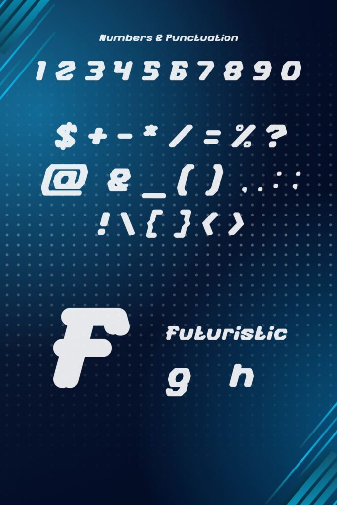 MasterBundles Pinterest Free Futuristic Font Numbers and Punctuation Preview.