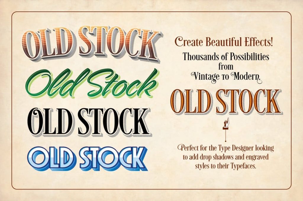 Font design preview Old Stock-Illustrator Actions.