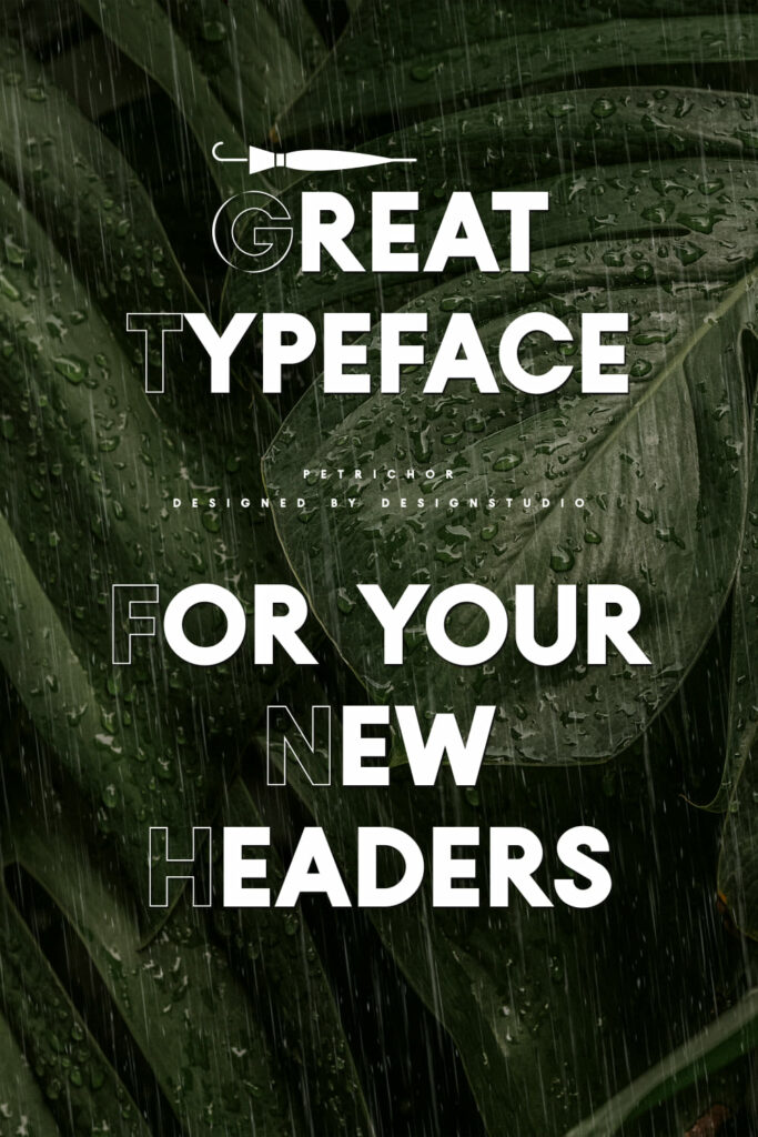 Petrichor Sans Serif Outline Font Pinterest Preview Example Phrase by MasterBundles.