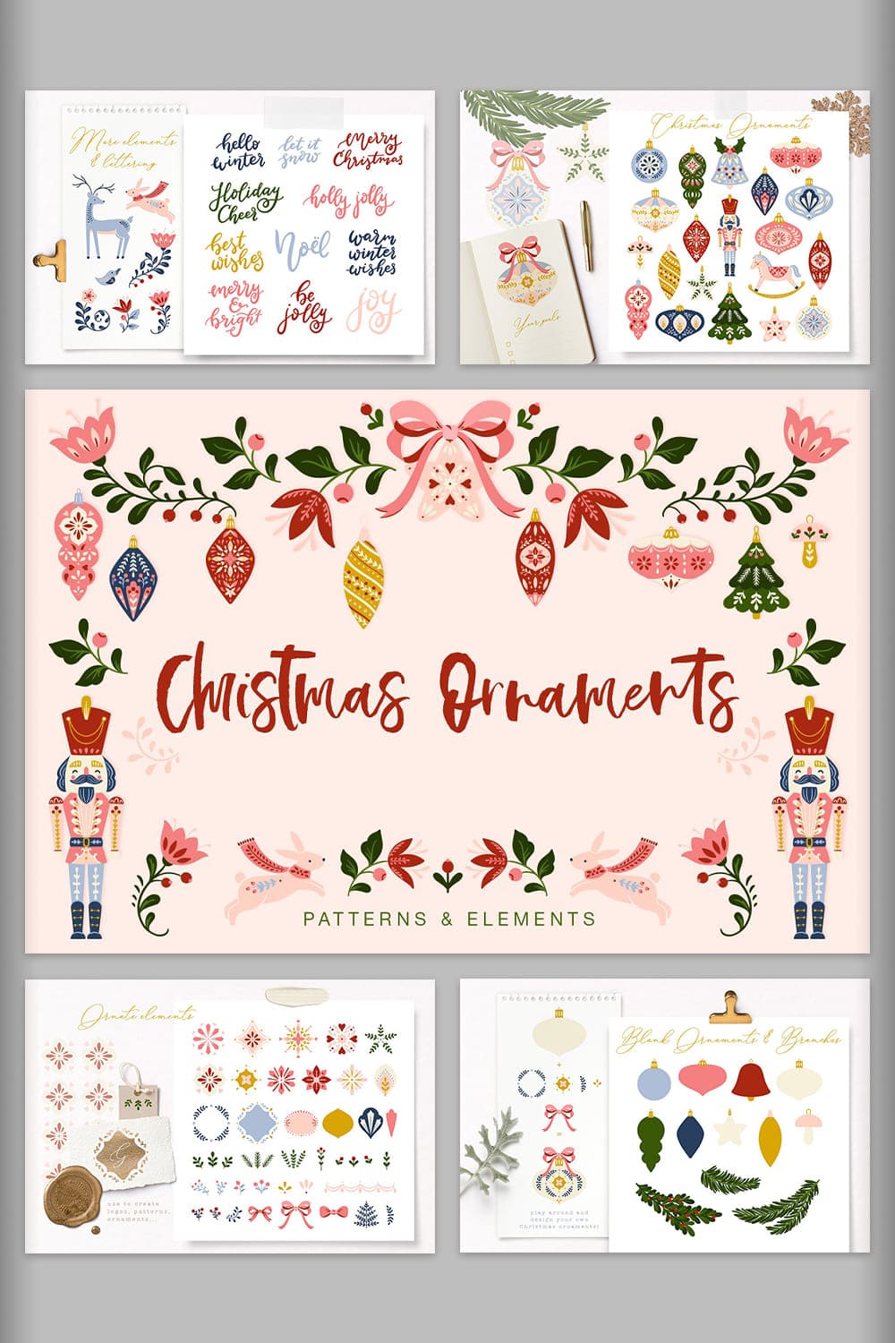 Five Pictures of Christmas Ornaments (Patterns & Elements).