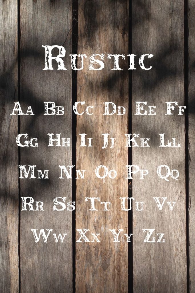 Pinterest Collage Image with Free Rustic Font Alphabet.