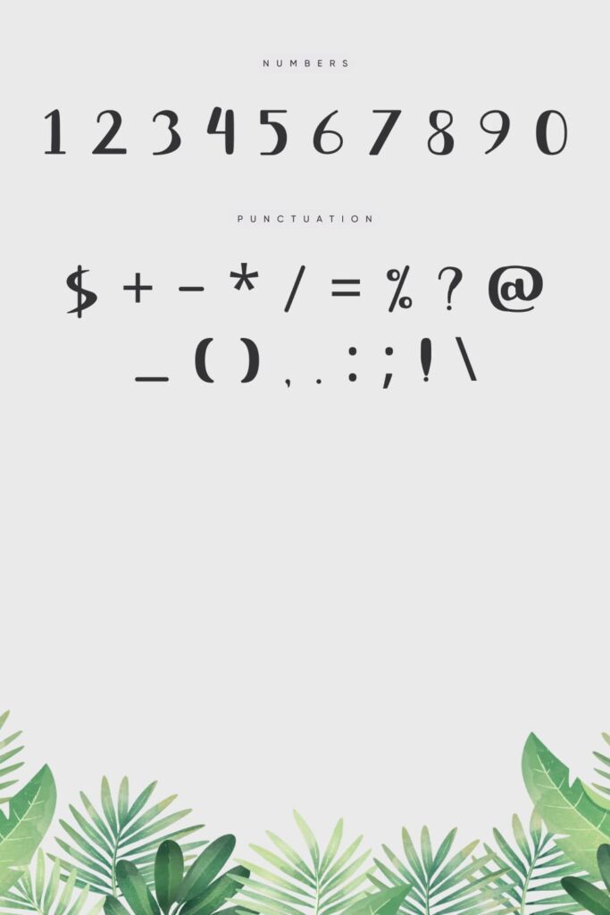 MasterBundles Pinterest Preview for Free Tropical Font Numbers and Punctuation.