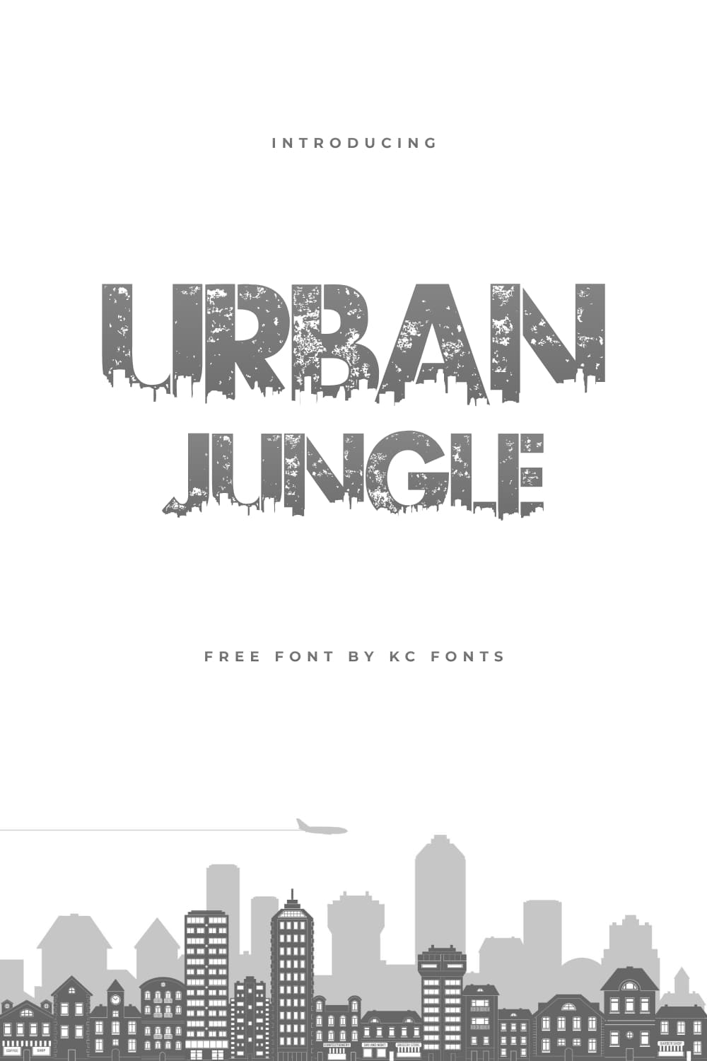 Pinterest Preview with buildings for creative Free Urban Jungle Font by MasterBundles.
