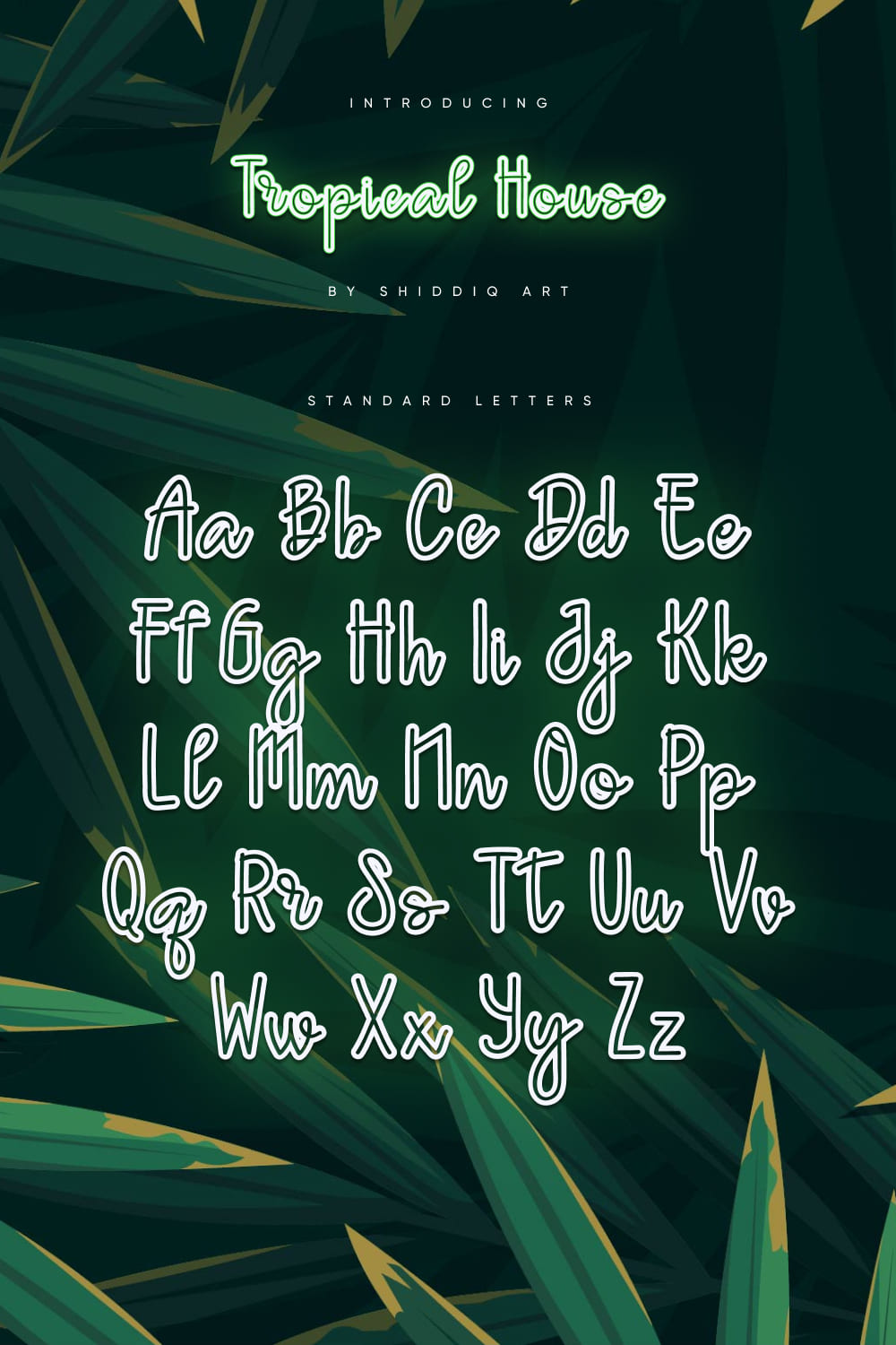 MasterBundles Pinterest Preview with Tropical House Free Outline Font Standart Letters.