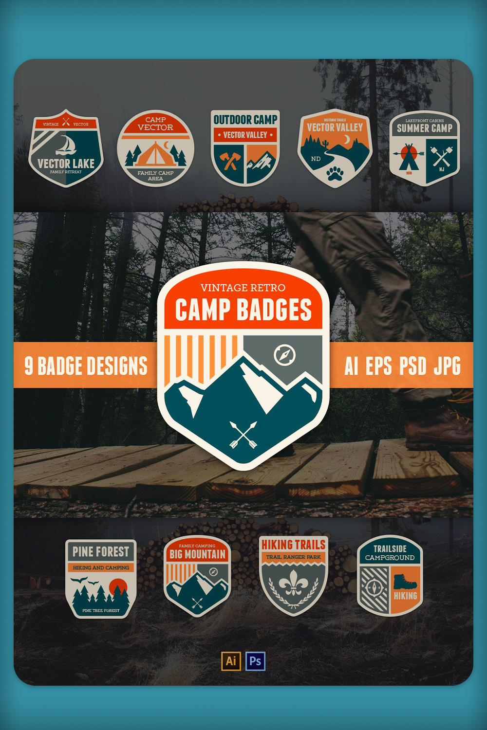 Retro Camp Badges Pinterest image.