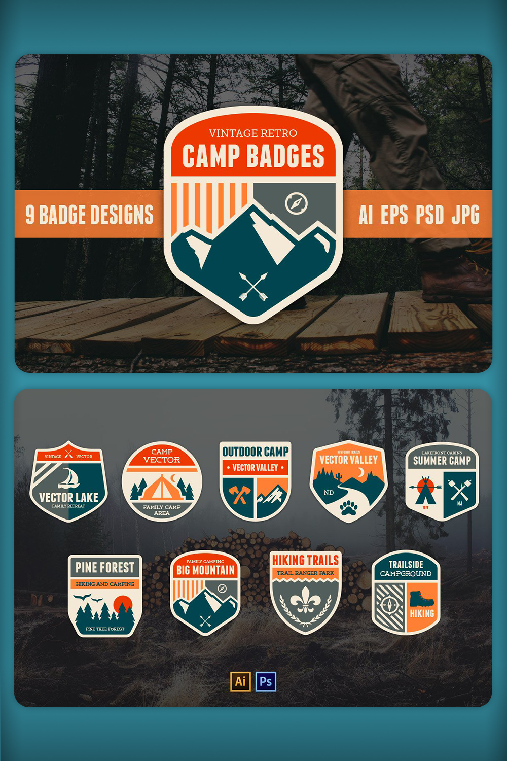 Retro Camp Badges Pinterest image.