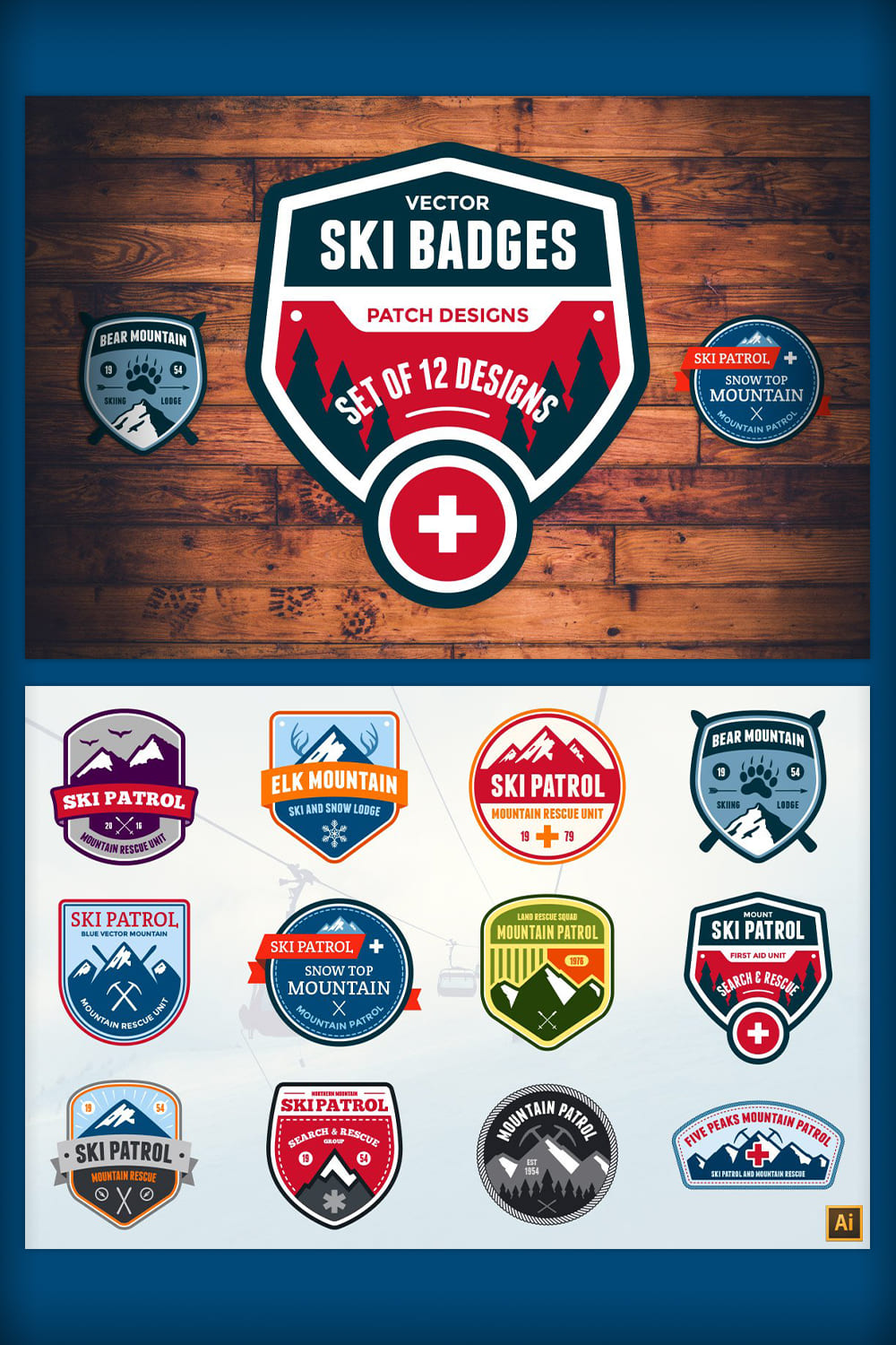 Ski Patrol Badges Pinterest image.