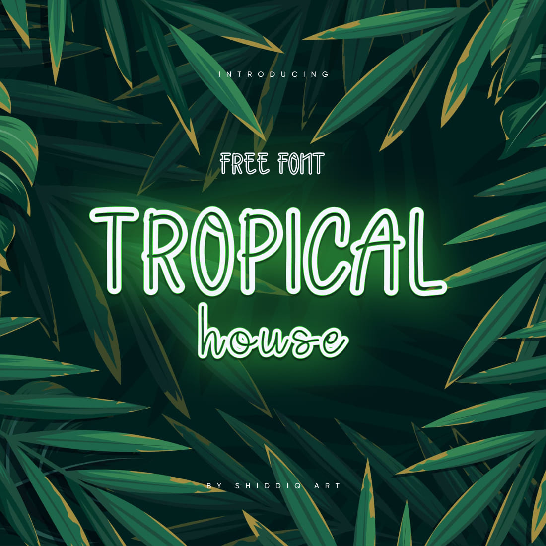 Tropical House Free Outline Font Main MasterBundles Cover with Leaves.