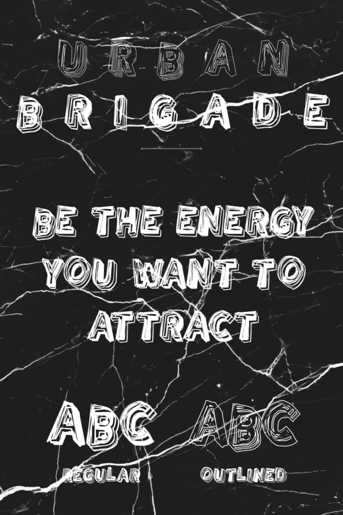 Urban Brigade Free Font Pinterest Collage Image Regular and Outlined.