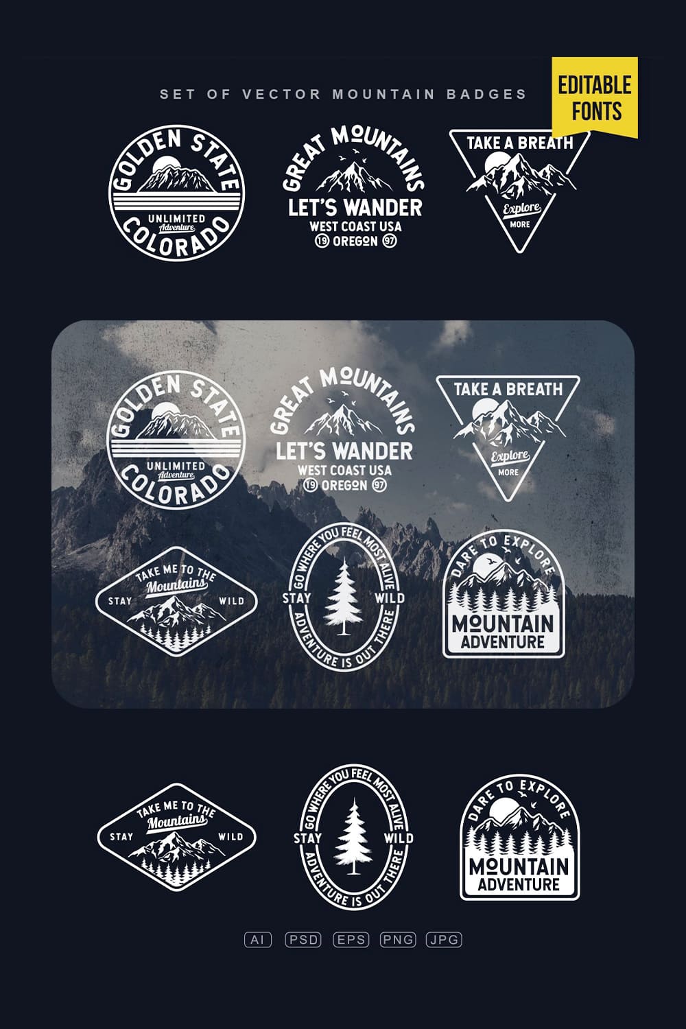 Vector Mountain Badges Pinterest image.