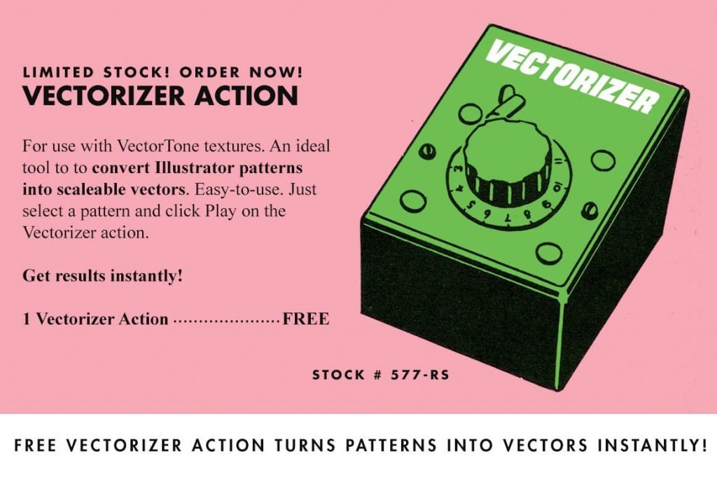 Vectorizer Action Illustrator VectorTone Retro Halftone Brushes.