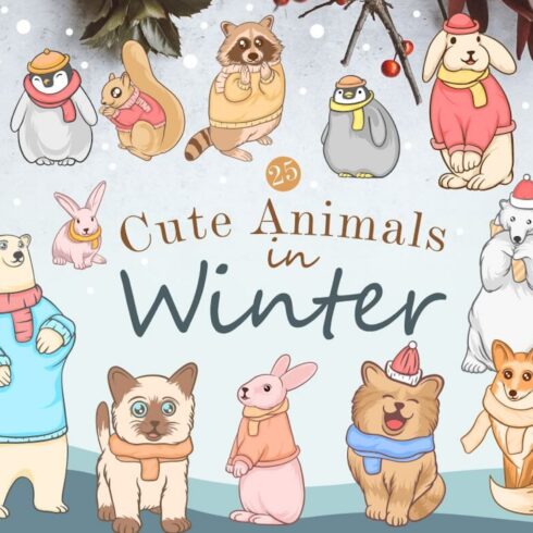 Cute Animals in Winter Illustrations cover image.